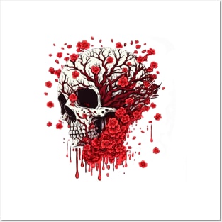 Red Flowers Skull Posters and Art